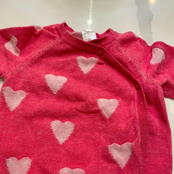 Cotton cardigan / blouse 4-6 months old pink with hearts - Picture 2 of 3